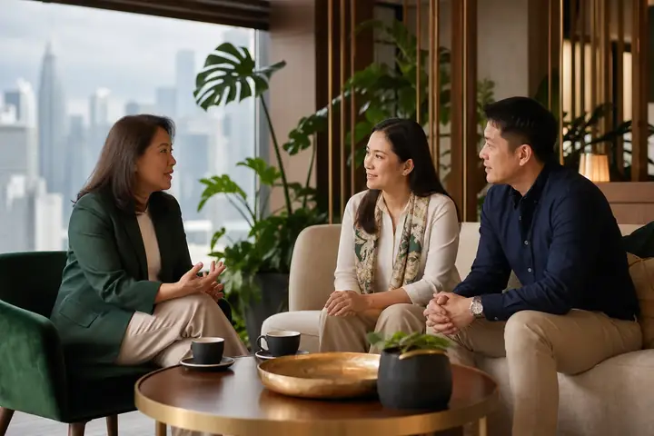 Move2MY adviser discussing Malaysia residence plans with a couple