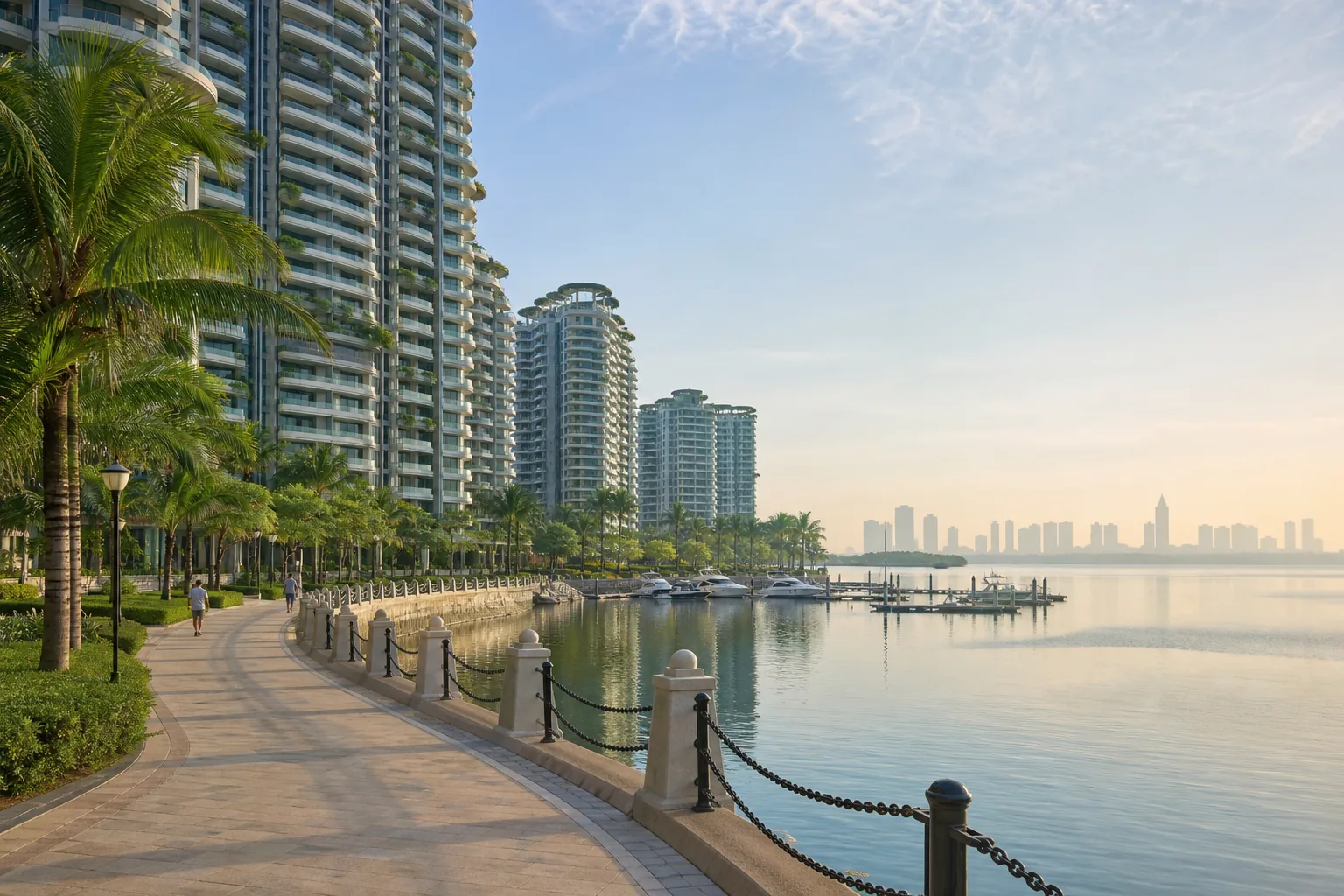 Forest City waterfront residences and landscaped coastal promenade in southern Johor