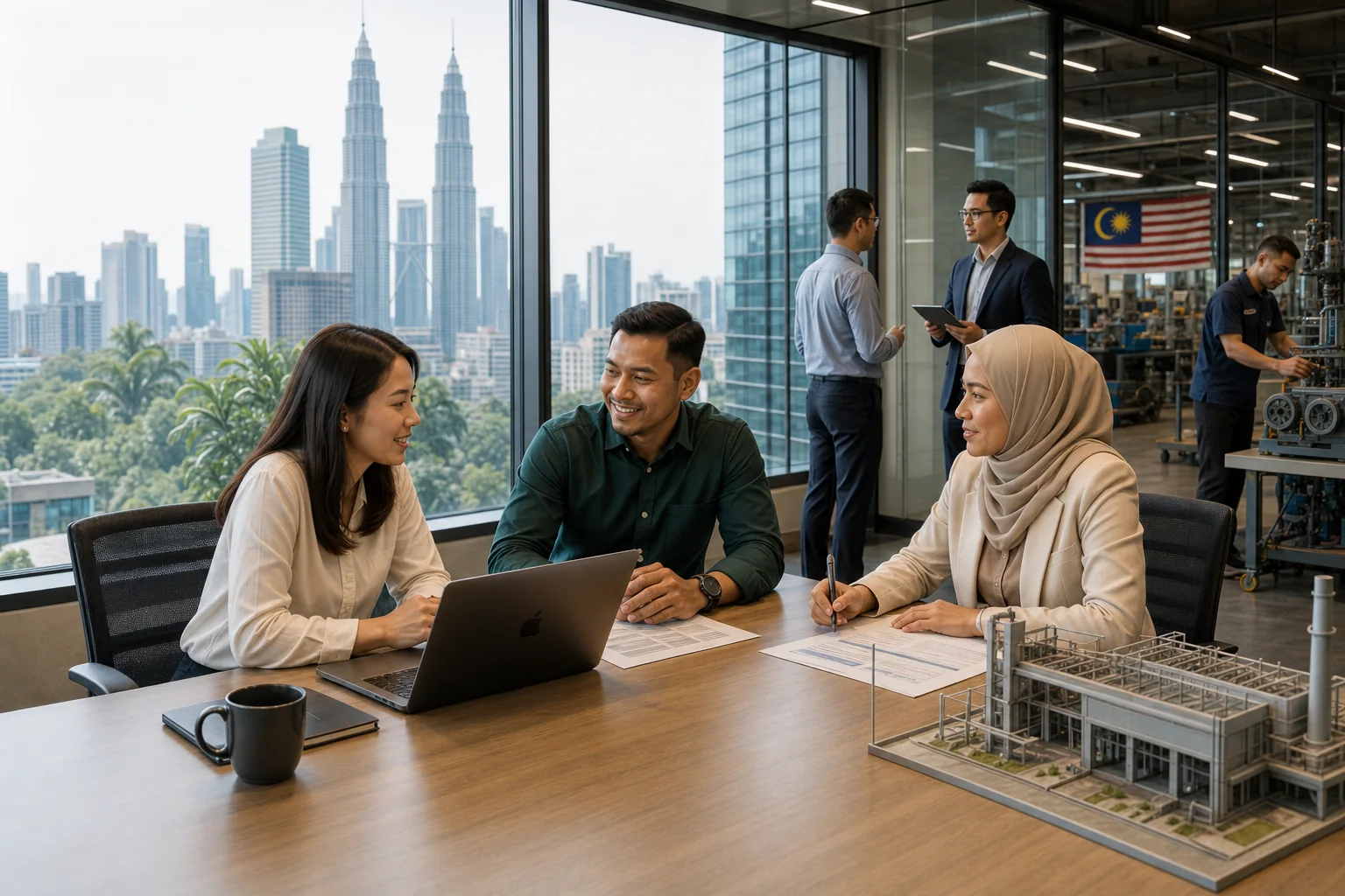 Founders and professionals planning a business in a Kuala Lumpur office