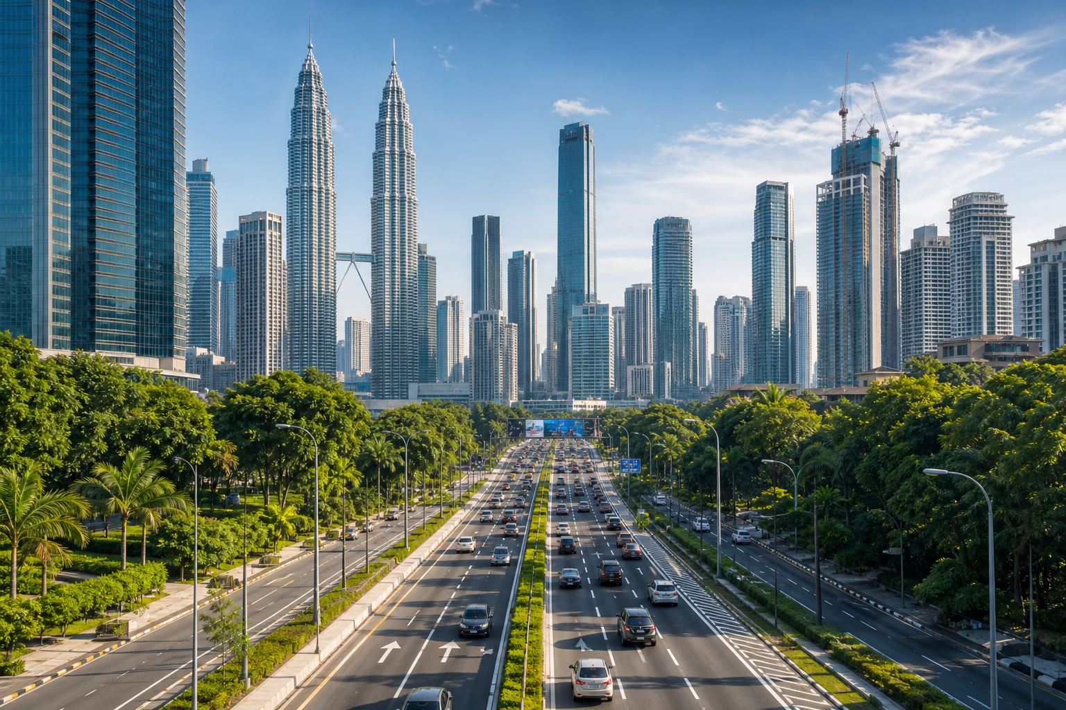 Kuala Lumpur boulevard and skyline