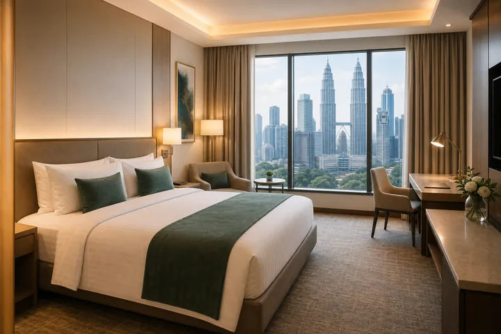 A welcoming Kuala Lumpur hotel room overlooking the city skyline